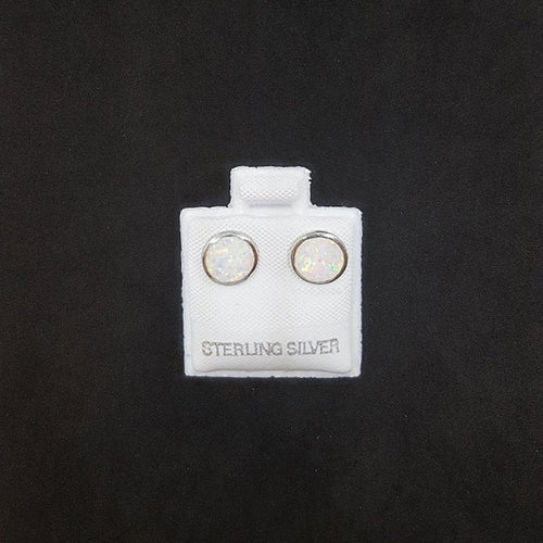 6 mm round White Fire Opal sterling silver post earrings