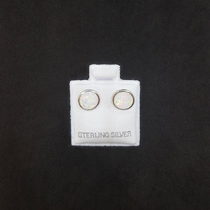6 mm round White Fire Opal sterling silver post earrings