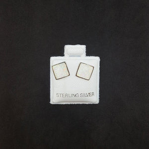 7 mm Square White Fire Opal sterling silver post earrings