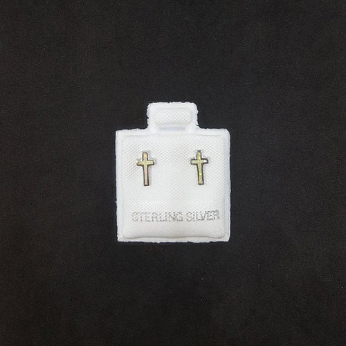 Tiny Cross White Fire Opal sterling silver post earrings