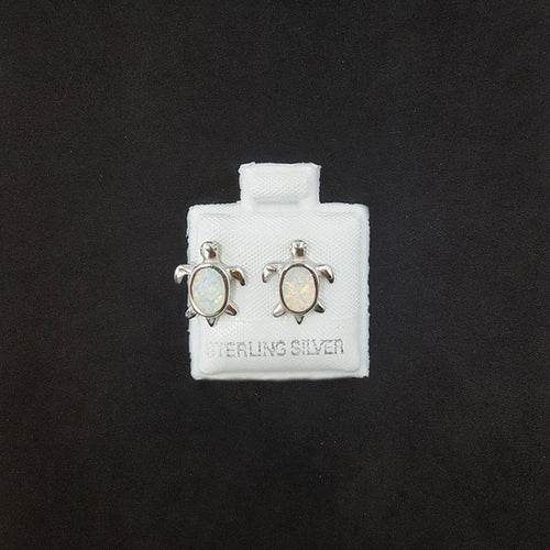 Baby Turtle White Fire Opal sterling silver post earrings