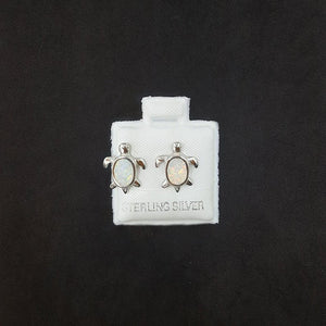 Baby Turtle White Fire Opal sterling silver post earrings