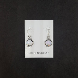 Lantern design Oval White Fire Opal sterling silver dangle earrings