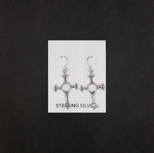 Cross 5 mm round White Fire Opal sterling silver dangle earrings