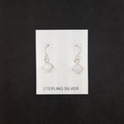 Simple 6 mm White Fire Opal diamond shape sterling silver dangle earrings