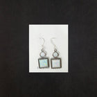 Square with round white fire opal sterling silver dangle earrings