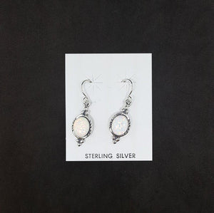 Dots 10 mm x 8 mm Oval White Fire Opal sterling silver dangle earrings