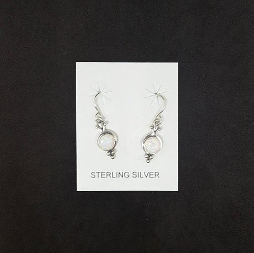 Dots 6 mm Round White Fire Opal sterling silver dangle earrings