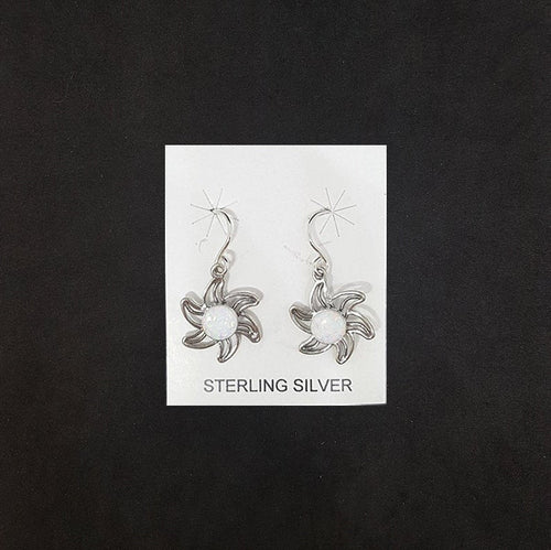 Little Star 6 mm White Fire Opal sterling silver dangle earrings