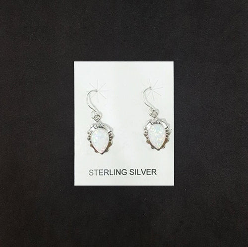Wavy patterns with stripes Diamond shape White Fire Opal sterling silver dangle earrings