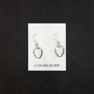 Wavy patterns with stripes Diamond shape White Fire Opal sterling silver dangle earrings