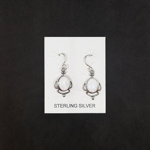 Jar shape Oval White Fire Opal sterling silver dangle earrings
