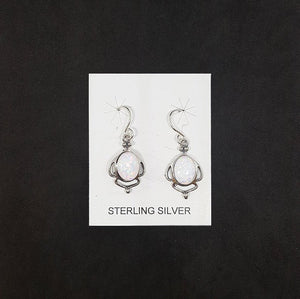 Jar shape Oval White Fire Opal sterling silver dangle earrings