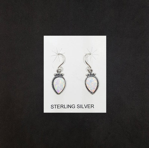 Four Points Diamond shape White Fire Opal sterling silver dangle earrings