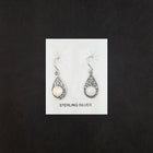 Teardrop Curvy patterns 6 mm round White Fire Opal sterling silver dangle earrings