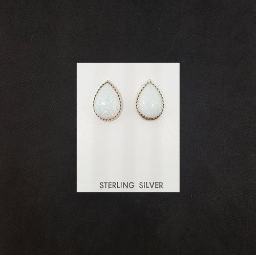 Teardrop White Fire Opal sterling silver post earrings