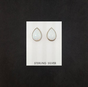 Teardrop White Fire Opal sterling silver post earrings
