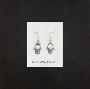 5 mm round White Fire Opal hand shape sterling silver dangle earrings