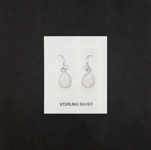 Simple Teardrop White Fire Opal sterling silver dangle earrings