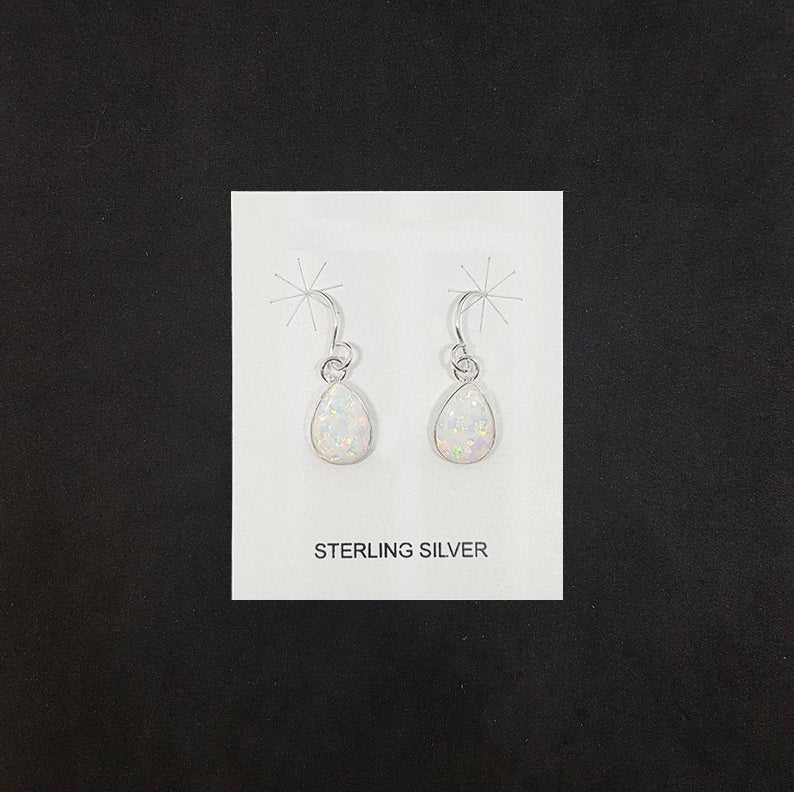 Simple Teardrop White Fire Opal sterling silver dangle earrings