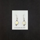 8 mm round White Fire Opal dots sterling silver dangle earrings