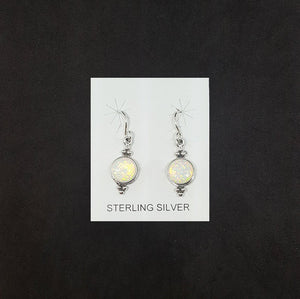 8 mm round White Fire Opal dots sterling silver dangle earrings