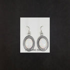 Ancient pattern Oval White Fire Opal sterling silver dangle earrings