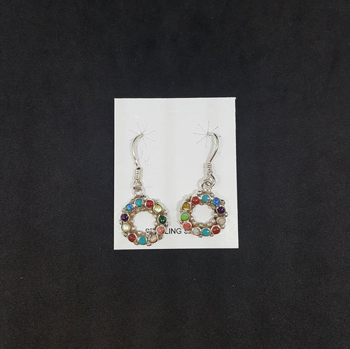 Cluster multi-stone dots round shape sterling silver dangle earrings