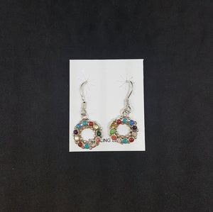 Cluster multi-stone dots round shape sterling silver dangle earrings