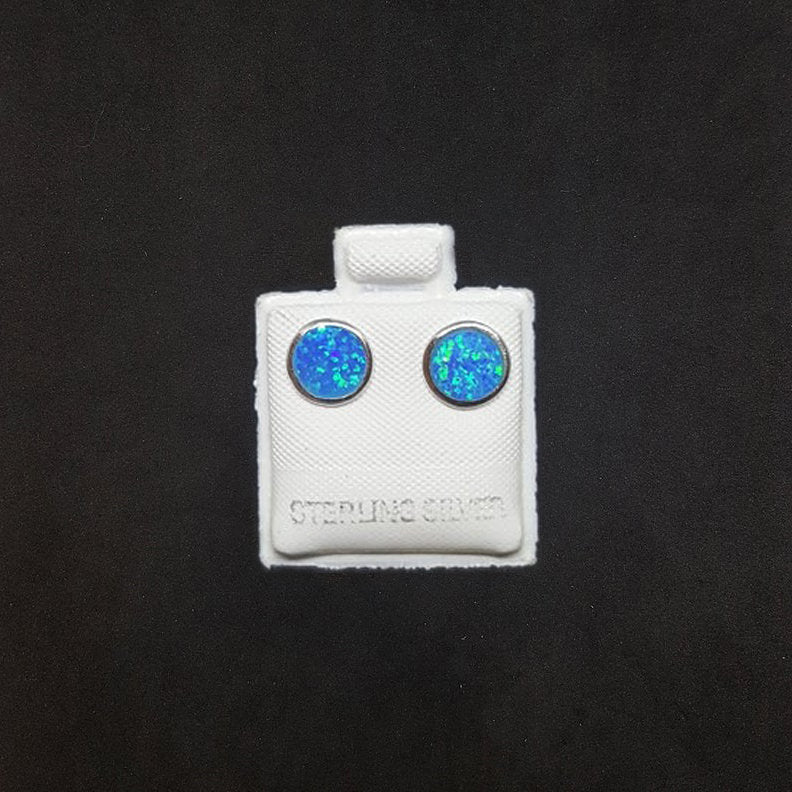 6 mm round Blue Fire Opal sterling silver stud earrings