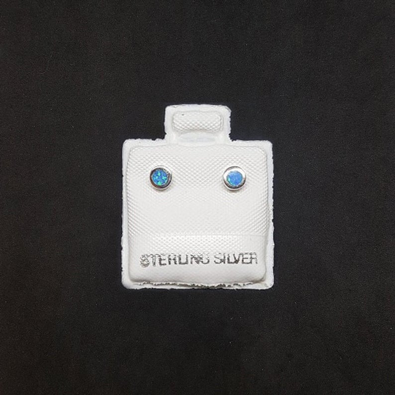 2 mm round Blue Fire Opal sterling silver stud earrings