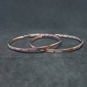 2 inches round Inlay white fire opal rose gold plated sterling silver hoop earrings