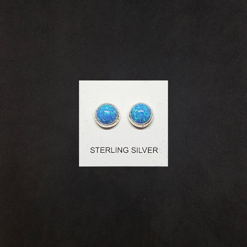 5 mm round Blue Fire Opal sterling silver stud earrings