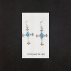 Cross 5 mm round Blue Fire Opal sterling silver dangle earrings