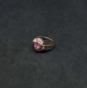 Size 8 3/4 - Pink Fire Opal micro CZ trillion-cut Pink CZ rose gold plated sterling silver ring