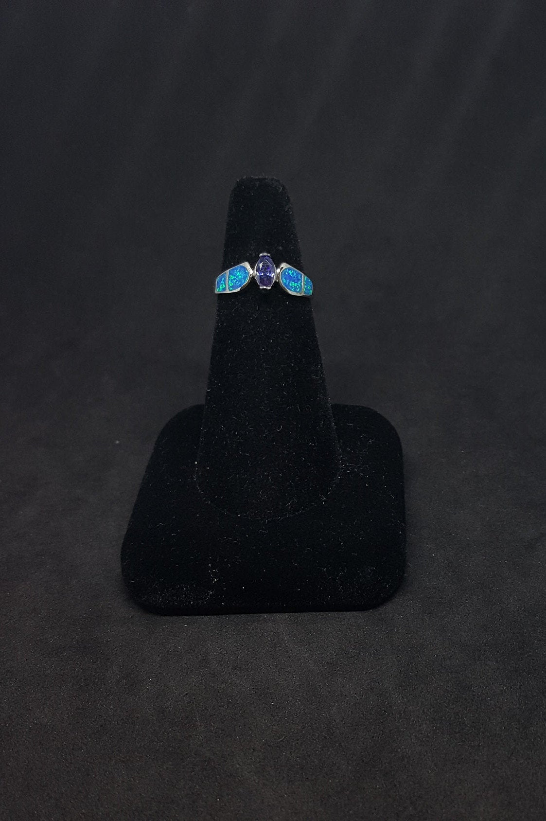 Size 6 3/4 - Blue Fire Opal marquise-cut Tanzanite sterling silver ring