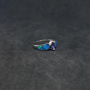 Size 6 3/4 - Blue Fire Opal marquise-cut Tanzanite sterling silver ring