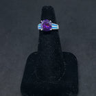 Size 6 1/4 - Two Stripes round Amethyst Blue Fire Opal sterling silver ring