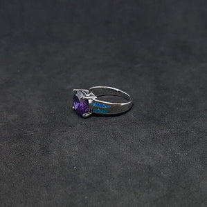 Size 6 1/4 - Two Stripes round Amethyst Blue Fire Opal sterling silver ring