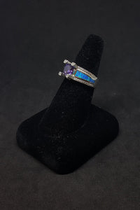 Size 9 - The Royal round Amethyst Blue Fire Opal micro CZ sterling silver ring