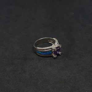 Size 9 - The Royal round Amethyst Blue Fire Opal micro CZ sterling silver ring
