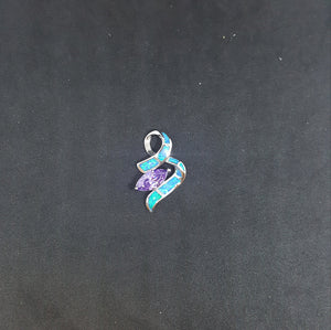 Blue Fire Opal Wavy shape with Marquise shape Amethyst sterling silver pendant