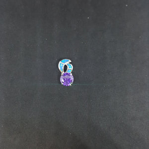 Blue Fire Opal Horn shape with round shape Amethyst sterling silver pendant
