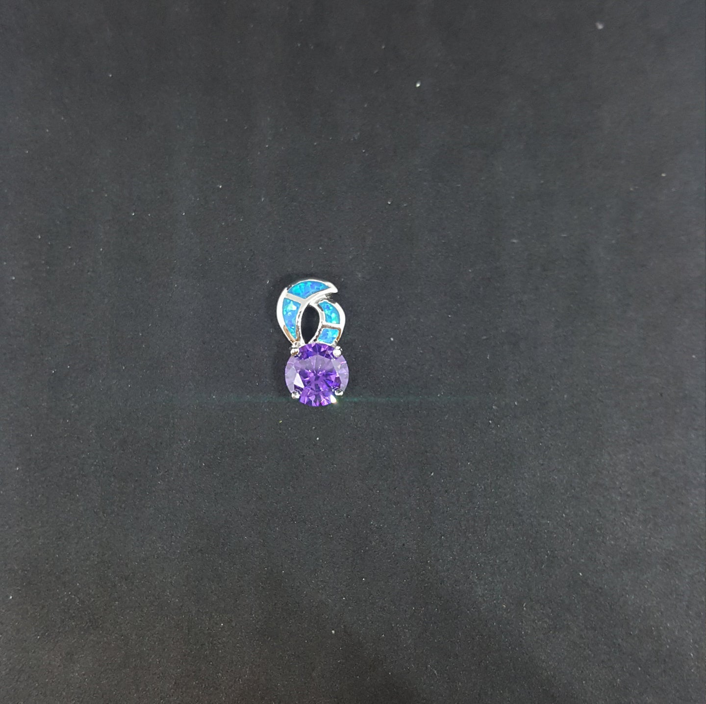 Blue Fire Opal Horn shape with round shape Amethyst sterling silver pendant