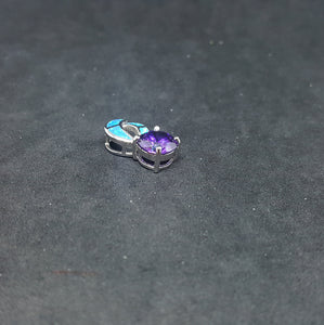 Blue Fire Opal Horn shape with round shape Amethyst sterling silver pendant