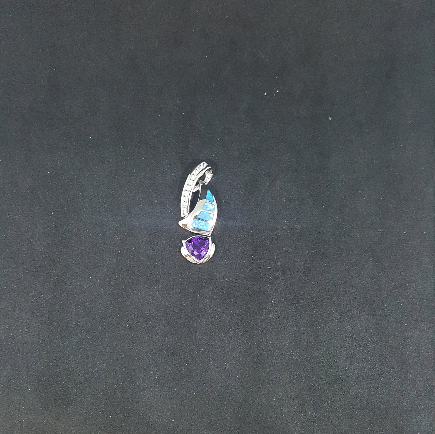 Twisted Arrow Blue Opal Amethyst CZ sterling silver pendant necklace