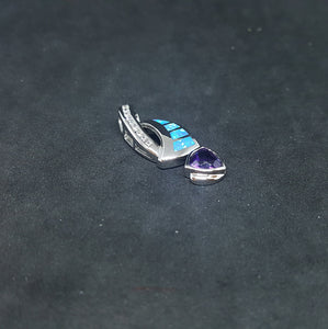 Twisted Arrow Blue Opal Amethyst CZ sterling silver pendant necklace