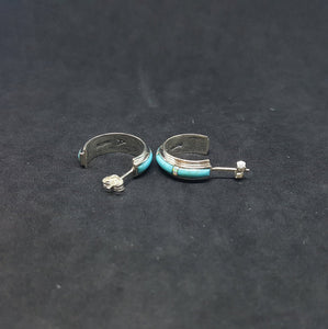 1/2 inch round inlay Sleeping beauty turquoise sterling silver hoop earrings