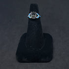 Size 6 - Small flowers Blue Fire Opal oval Mystic Amethyst sterling silver ring