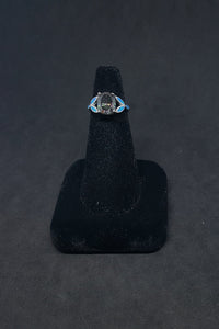 Size 6 - Small flowers Blue Fire Opal oval Mystic Amethyst sterling silver ring